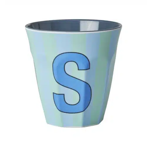 RICE Melamine beker letter S blauwe thema strepen