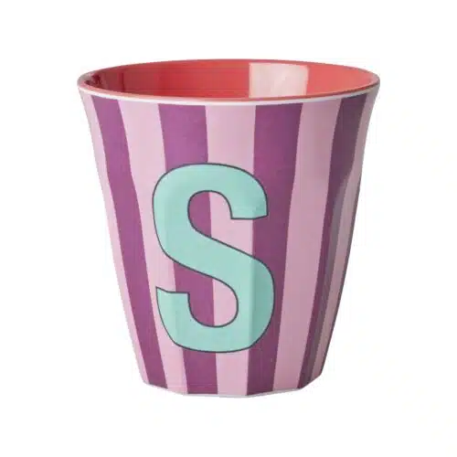 RICE Melamine beker letter S roze thema strepen