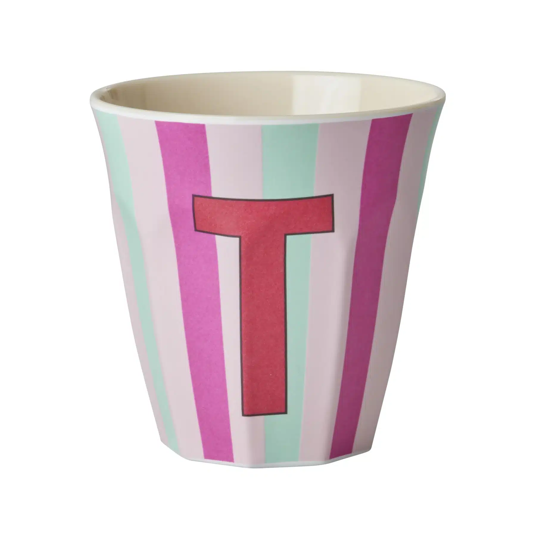 RICE Melamine beker letter T roze thema strepen