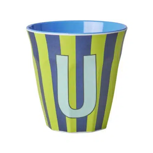 RICE Melamine beker letter U blauwe thema strepen
