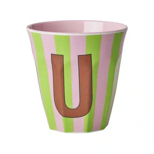 RICE Melamine beker letter U roze thema strepen