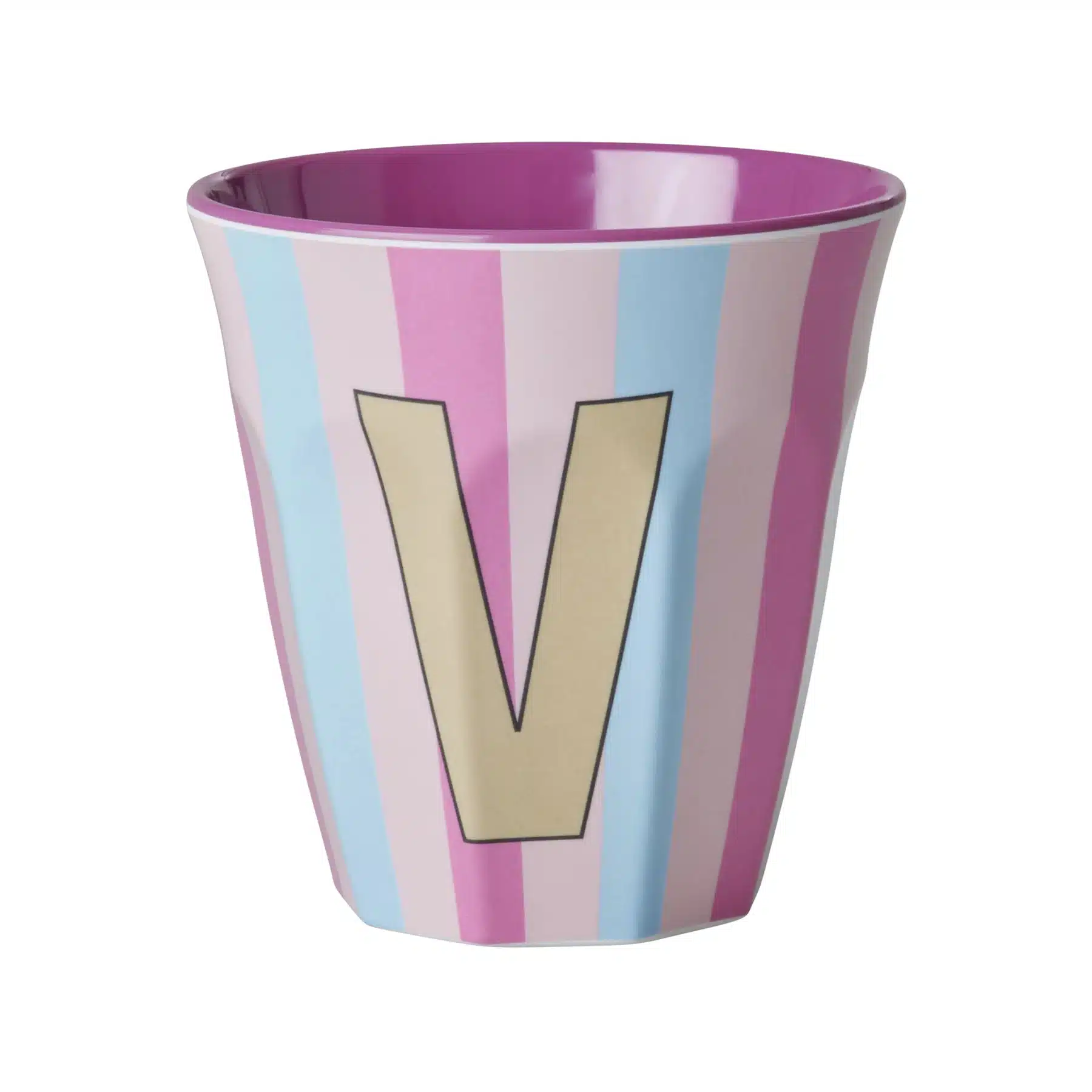 RICE Melamine beker letter V roze thema strepen