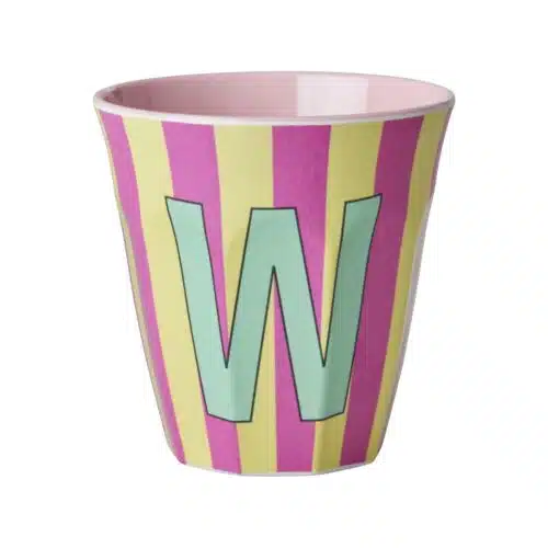 RICE Melamine beker letter W roze thema strepen