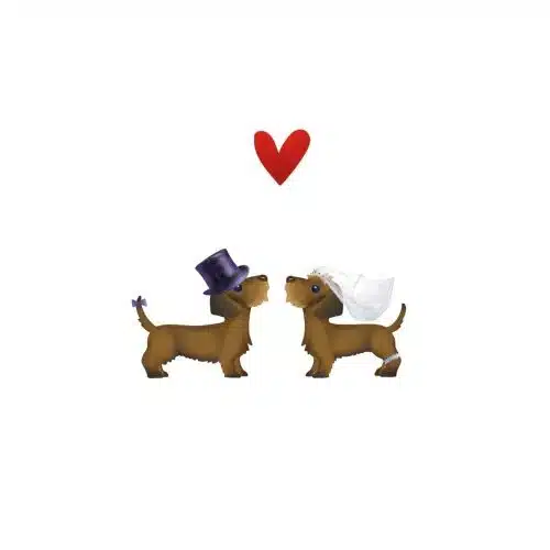 Yon gevouwen kaart teckels als bruidspaar