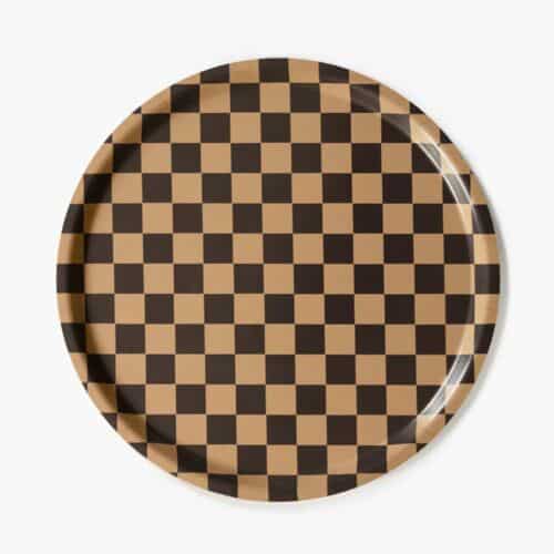 Blu Kat dienblad chocolate/ gold checker rond 38cm