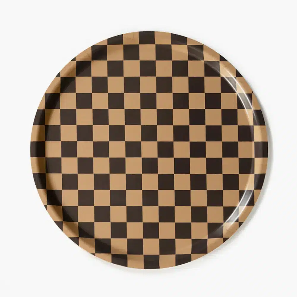 Blu Kat dienblad chocolate/ gold checker rond 38cm