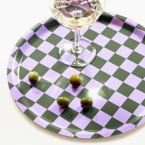 Blu Kat dienblad lila/olive checker rond 31cm