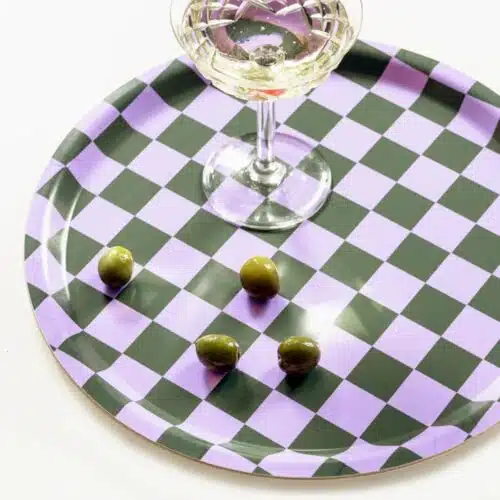 Blu Kat dienblad lila/olive checker rond 31cm