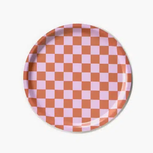 Blu Kat dienblad orange/pink checker rond 31cm