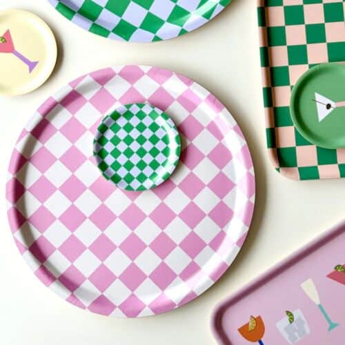 Blu Kat dienblad rasberry/cream checker rond 31cm