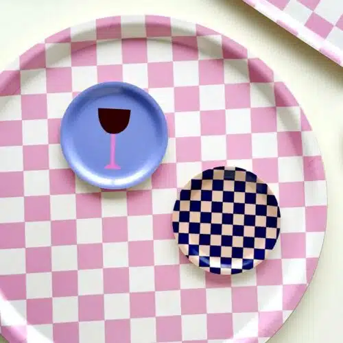 Blu Kat dienblad rasberry/cream checker rond 38cm