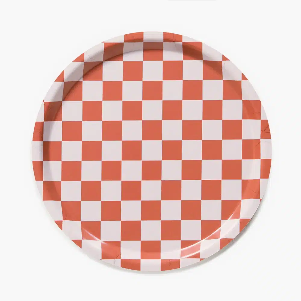 Blu Kat dienblad/coral sand checker rond 31cm