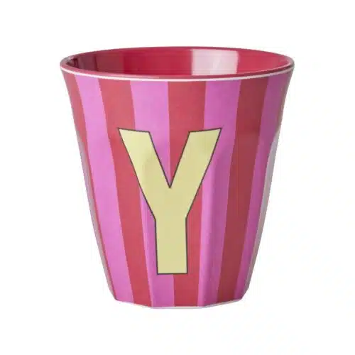 RICE Melamine beker letter Y roze thema strepen
