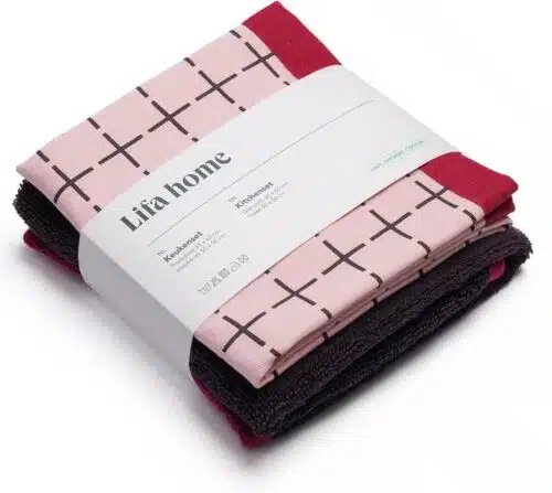 Lifa Home Theedoek en handdoek set Vivid Pink Burgundy