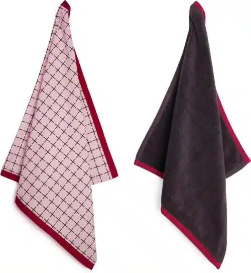Lifa Home Theedoek en handdoek set Vivid Pink Burgundy