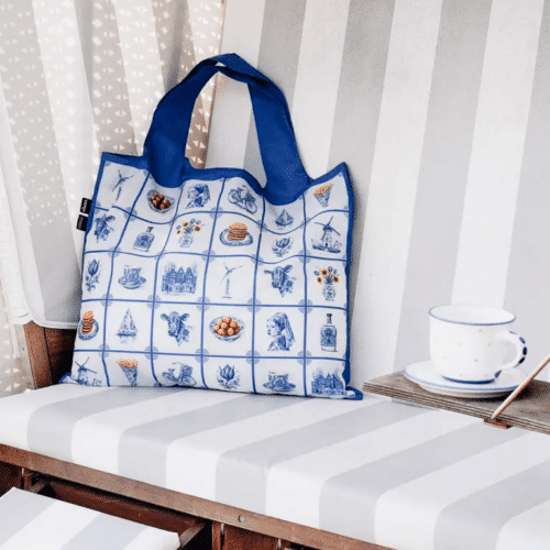 LOQI opvouwbaar tasje gerecycled delfsblauw heritage